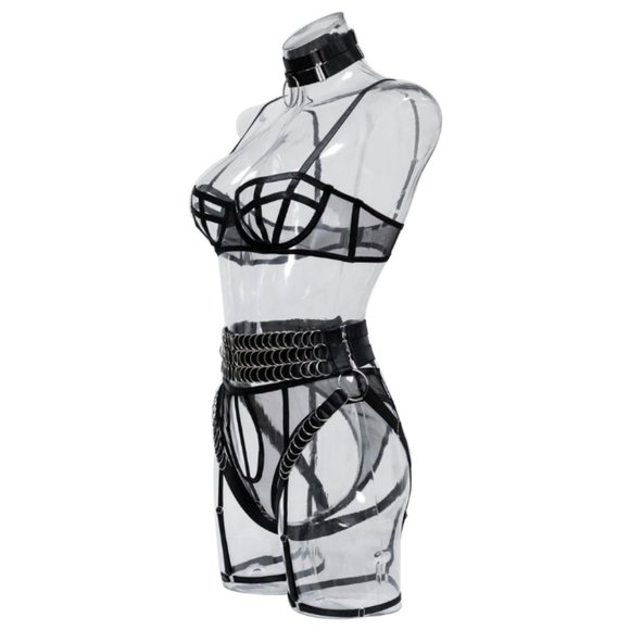 5-Pcs Pierced Multi-Strap Wear Panty Backless Women's Kink Set Lingerie - Picture 4 of 17